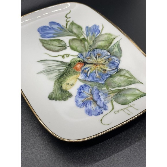 Gorgeous Vintage Hand Painted Hummingbird Trinket Dish-artist‎ signed - Picture 3 of 7